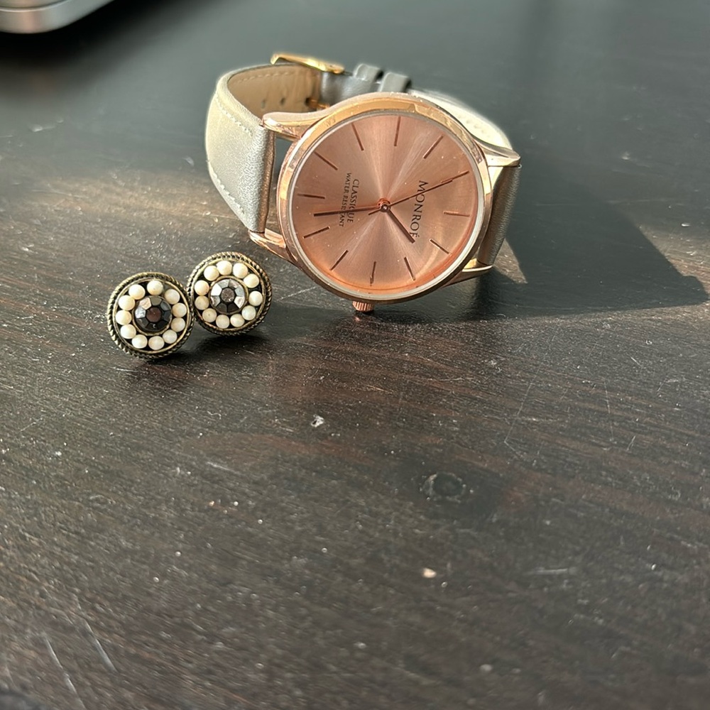 Monroè genuine leather watch and earrings #378